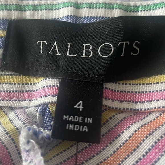 Talbots Skirt Size 4 Rainbow Chevron Linen Aline Midi Linen Blend Belted Waist - Picture 6 of 6